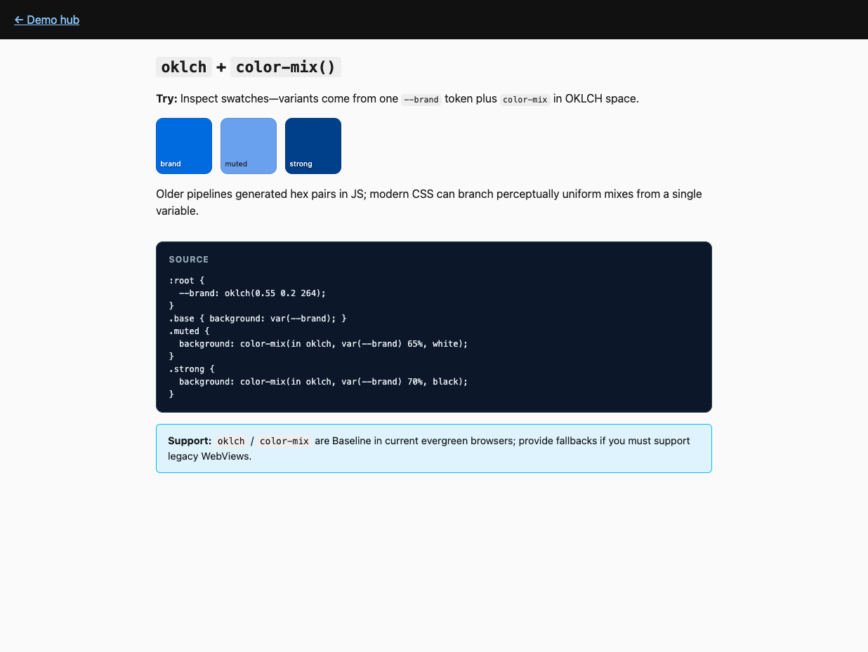 <code>oklch()</code> and <code>color-mix()</code> demo