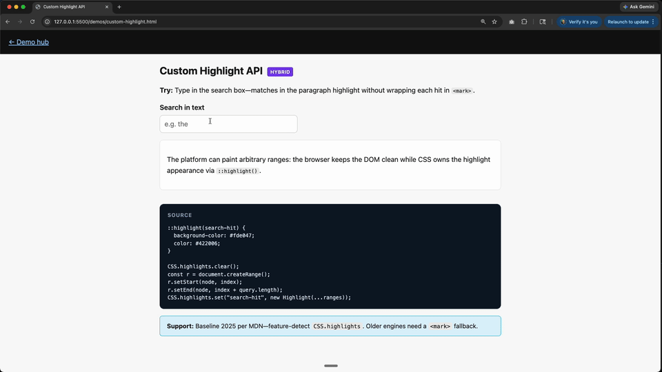 Custom Highlight API demo